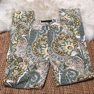 Zara Floral Print Skinny Jeans Boho Pants Size 2